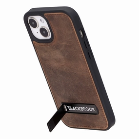 Smooth Finish Reed Leather Snap?On Case with Stand ?C iPhone 15 Plus, Distressed Coffee
