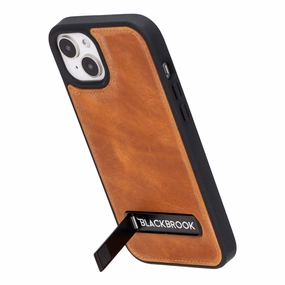 Flexible Feel Reed Leather Snap?On Case with Stand ?C iPhone 15 Plus, Golden Brown