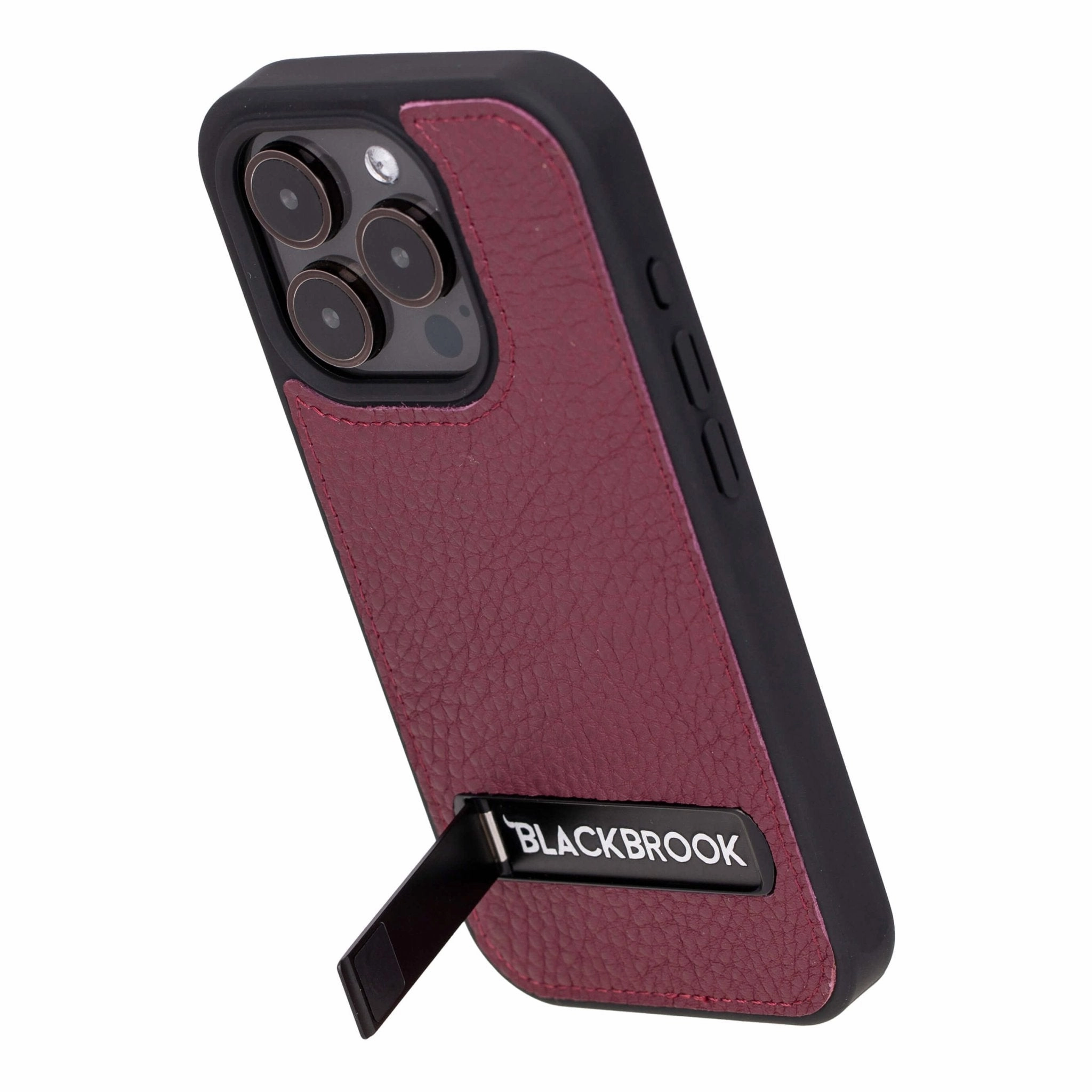 Rugged Design Style Creative Style Reed Leather Snap?On Case with Stand ?C iPhone 15 Pro, Bordeaux
