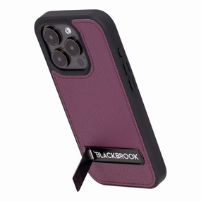 Elegant Texture Layer Reed Leather Snap?On Case with Stand ?C iPhone 15 Pro, Purple