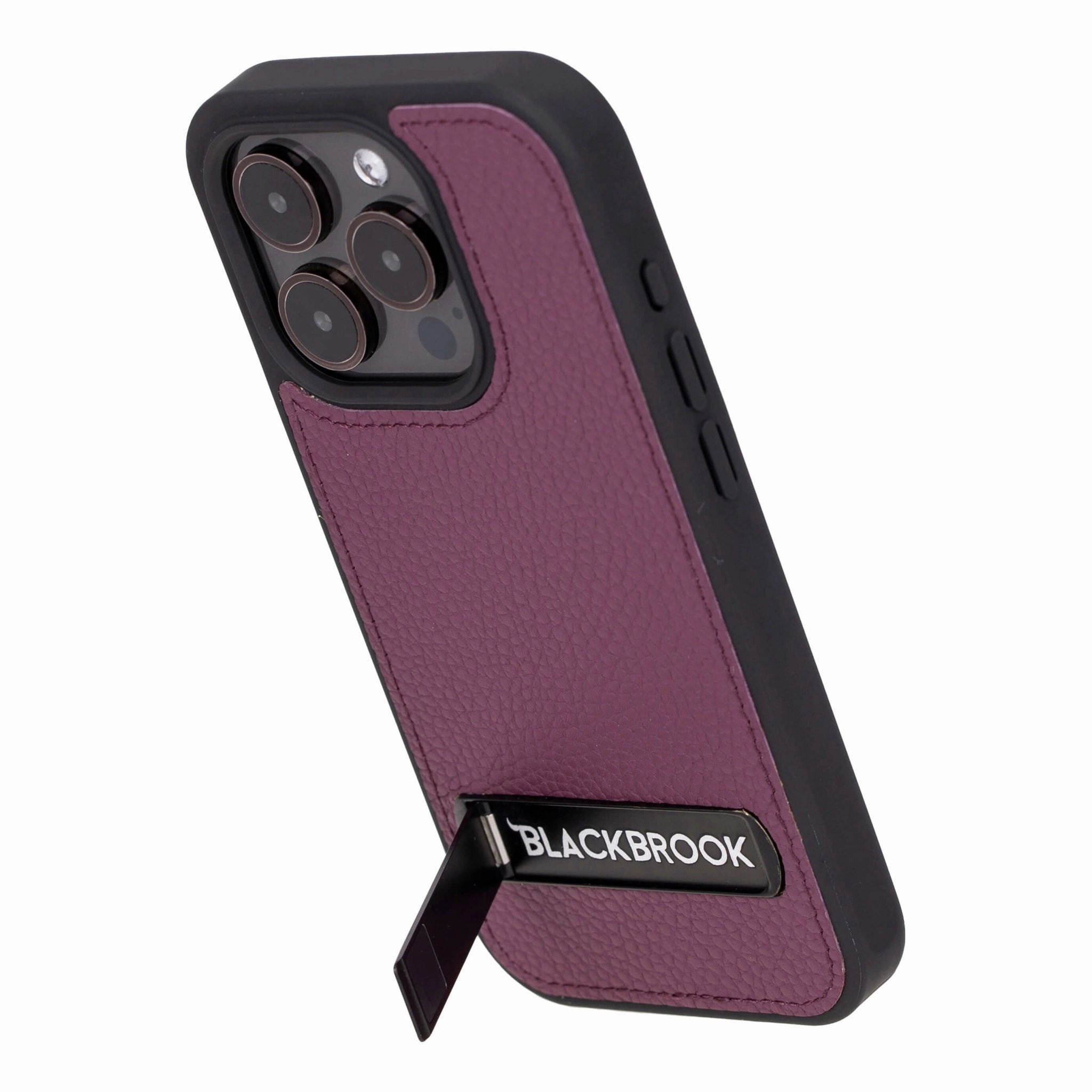 Elegant Texture Layer Reed Leather Snap?On Case with Stand ?C iPhone 15 Pro, Purple