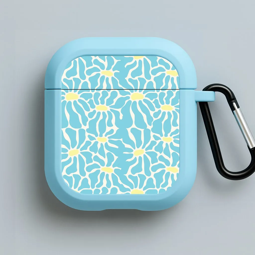 Blue Flowers - Summer AirPods Case compact handmade neon leather case