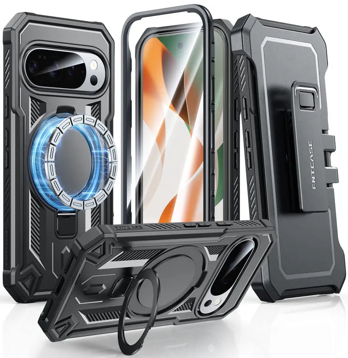 FNTCASE for Google Pixel 10 Pro XL/ 9 Pro XL Case with Ring Holder Magnetic Kickstand Military Grade Shockproof Protective Rugged Cell Phone Cover with Belt Clip Holster Soft coating