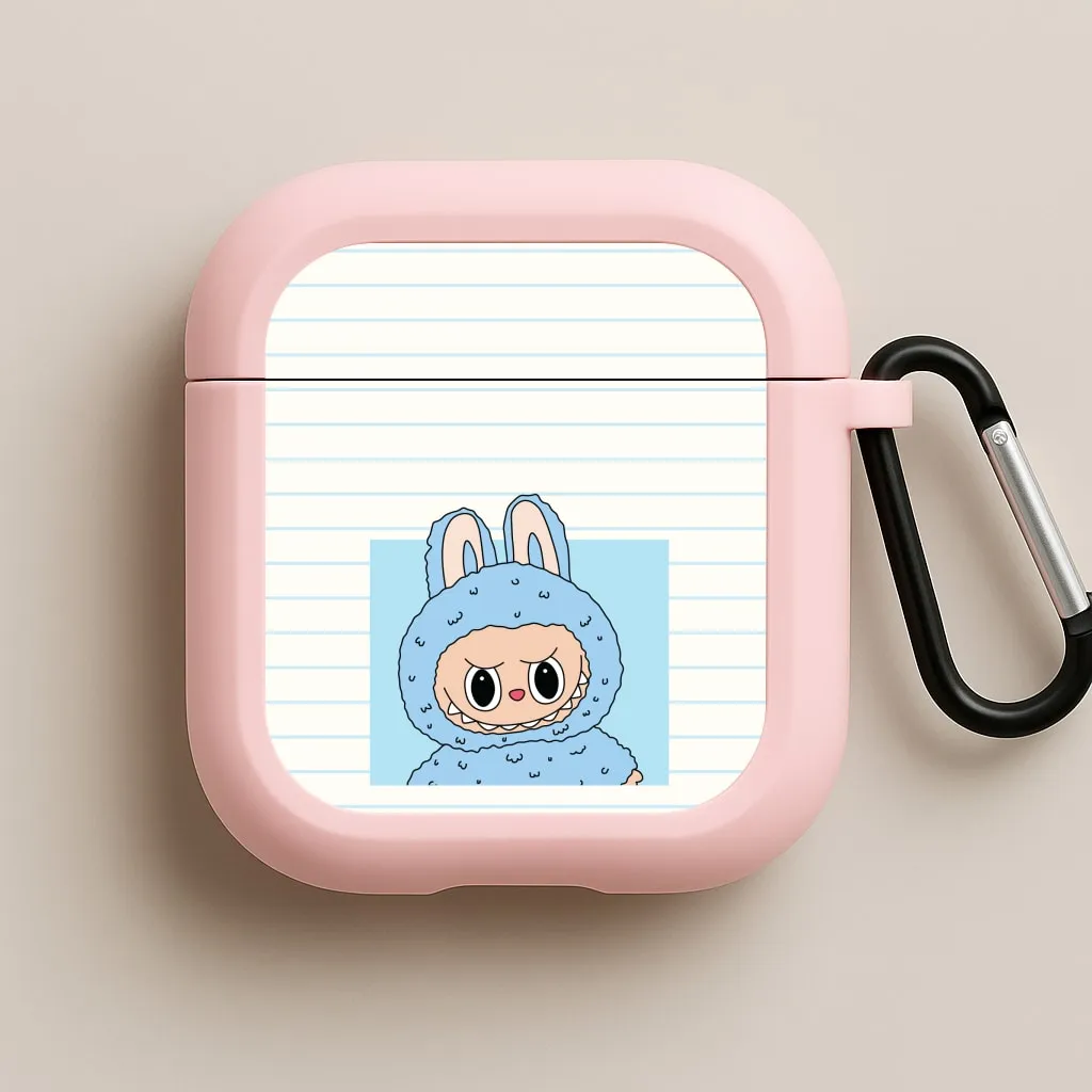 Cute Blue Notebook Monster AirPods Case portable pastel leather travel protector Modern Protective Holder
