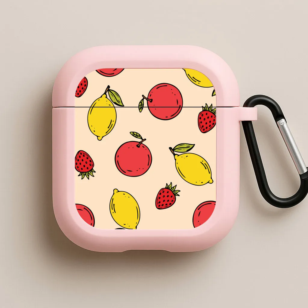 Sketched Summer Fruits Pattern AirPods Case compact handmade soft pastel gradient leather case