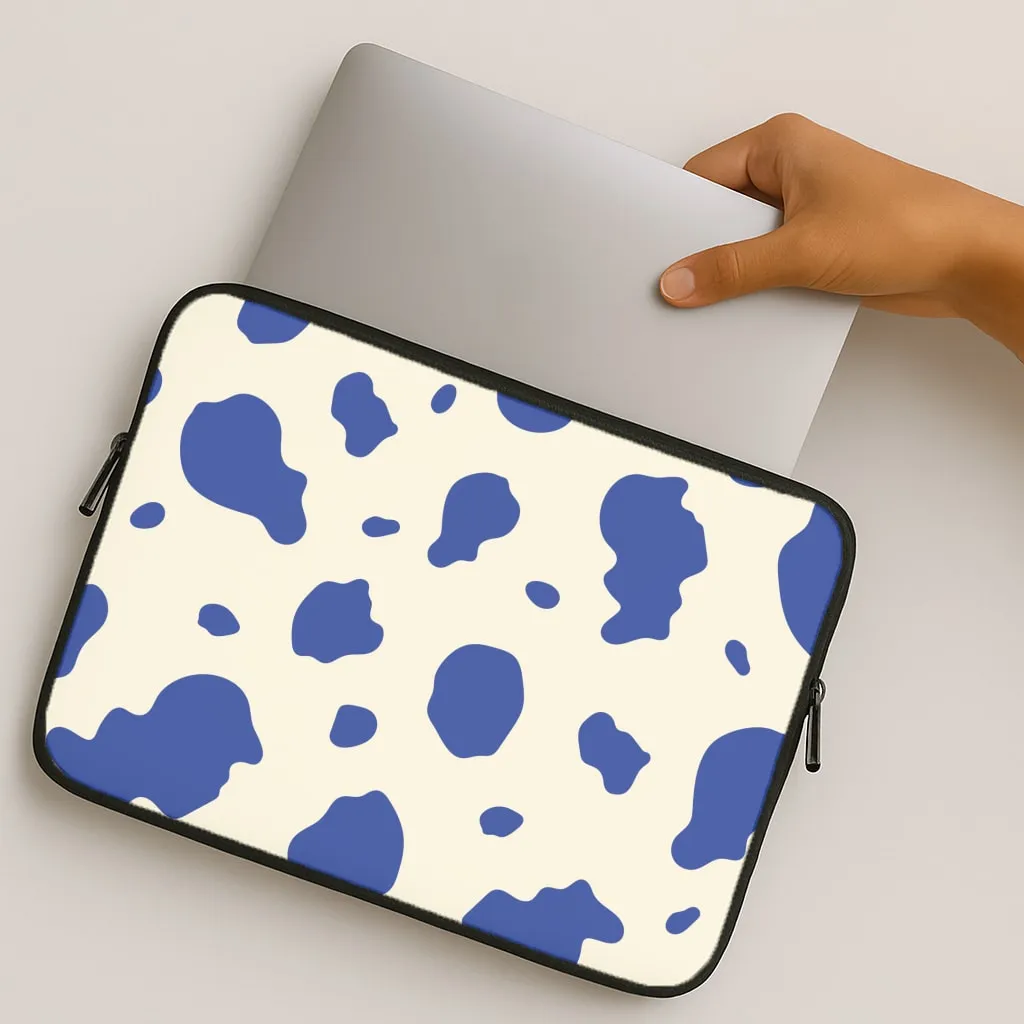 Blue Cow Print Laptop Sleeve premium design Glossy Look