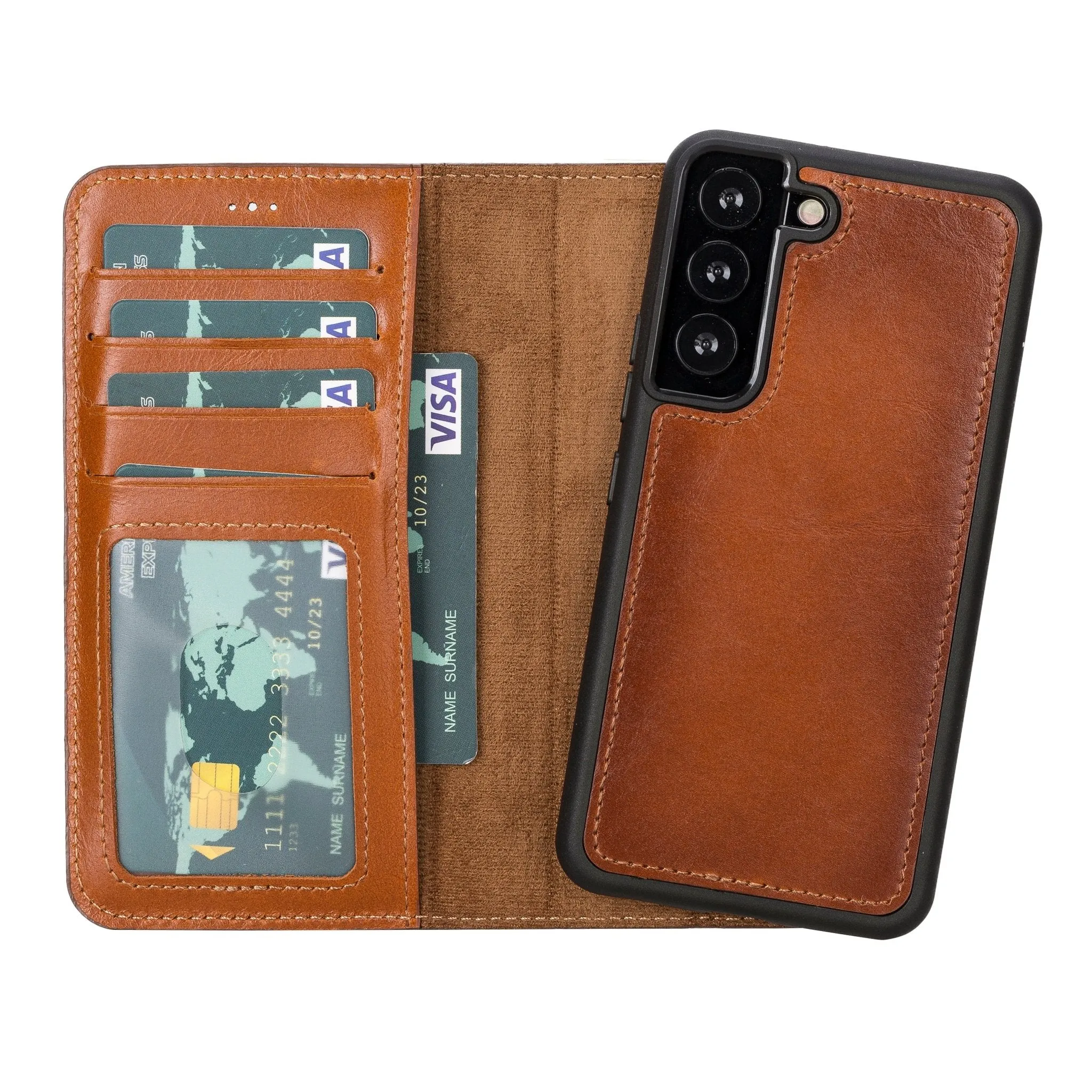 Carter Detachable Leather Wallet Case Galaxy S23 Plus, Rustic Tan Sleek Finish Luxury Feel