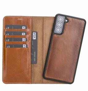 Carter Detachable Leather Wallet Case Galaxy S21 Plus, Rustic Tan Anti Scratch Layer