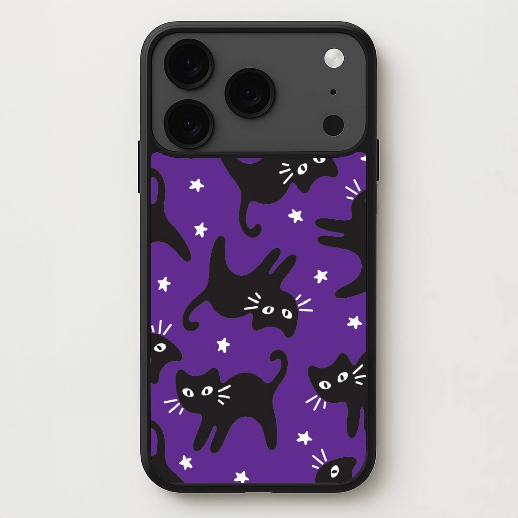 Compact Texture Layer Cartoon Black Cats And Stars Pattern Phone Case