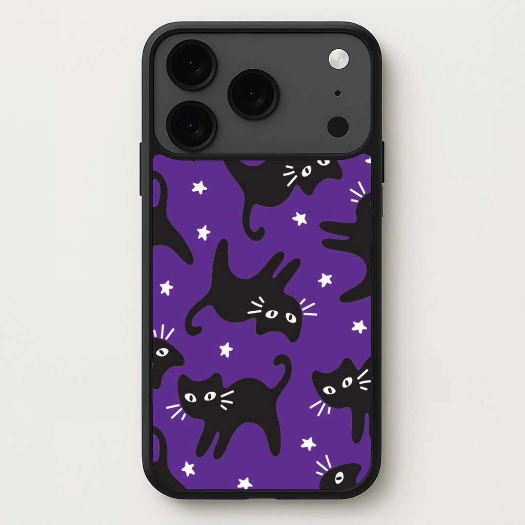Cartoon Black Cats And Stars Pattern Phone Case Elegant Texture Layer Daily Durability