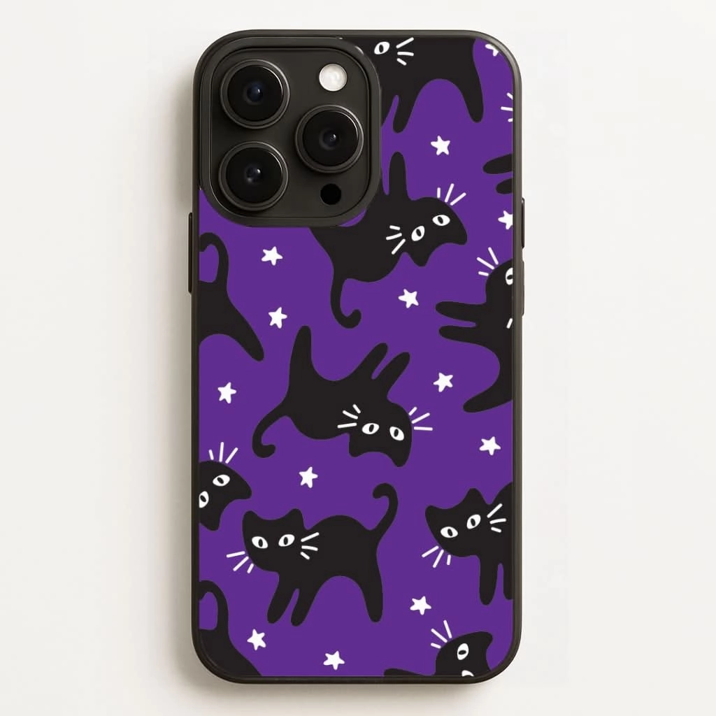 Cartoon Black Cats And Stars Pattern Phone Case Protective Build