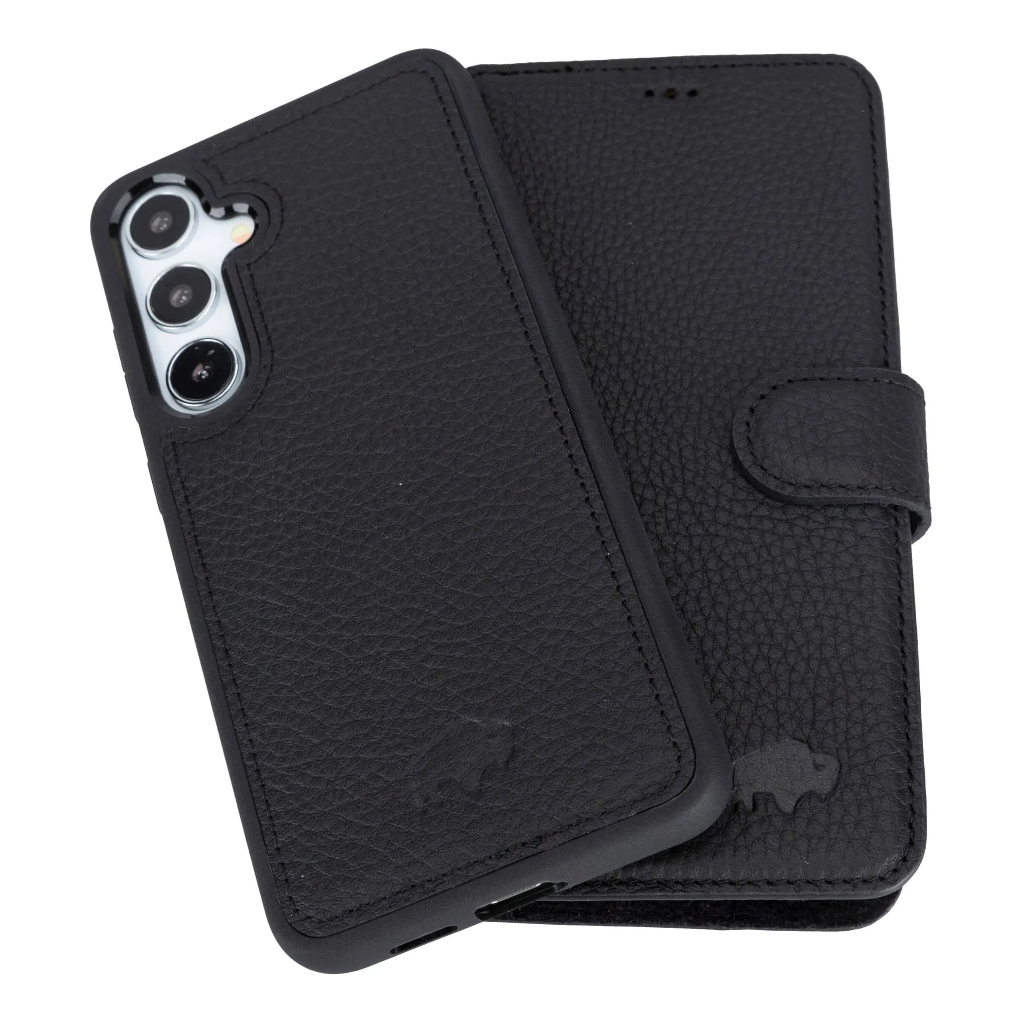 Modern Texture Look Carter Detachable Leather Wallet Case Galaxy S25 Plus, Pebble Black