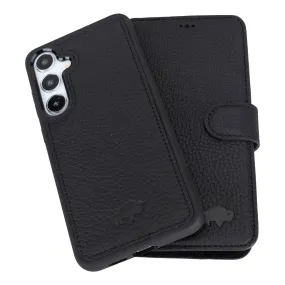 Modern Texture Look Carter Detachable Leather Wallet Case Galaxy S25 Plus, Pebble Black