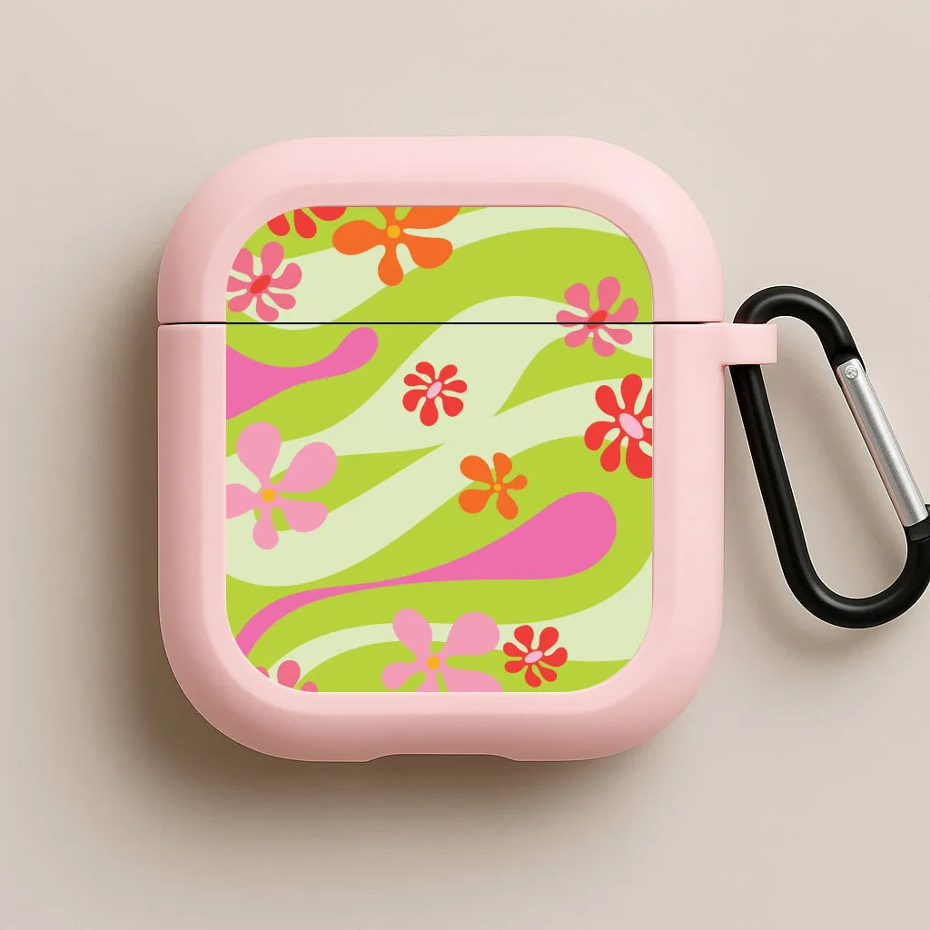 Retro Flowers Pattern AirPods Case Wireless Audio Storage