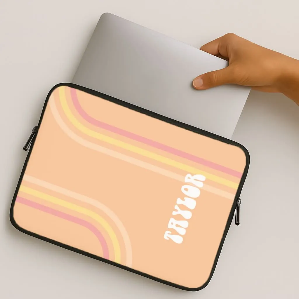Retro Orange Personalised Name Laptop Sleeve Modern Grip