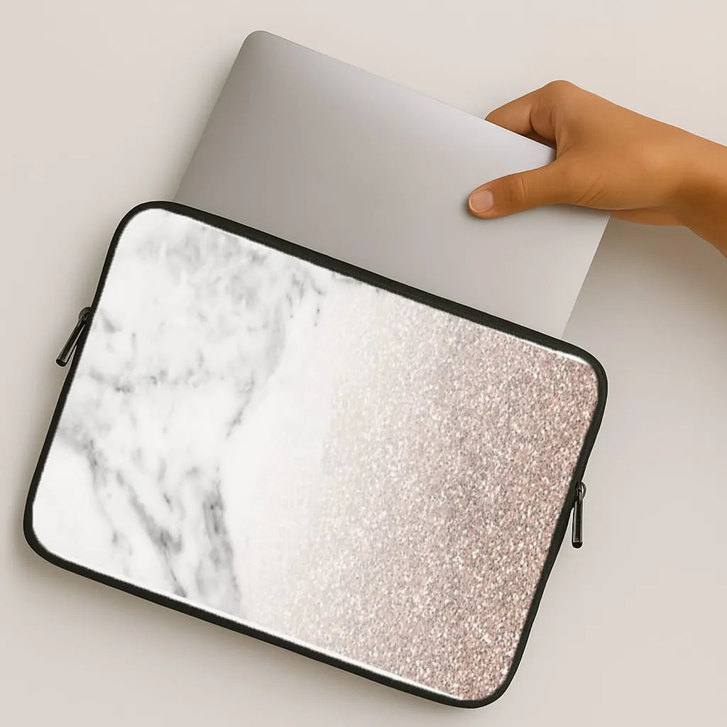 Premium Texture Design Rose Gold Glitter & Marble Laptop Sleeve