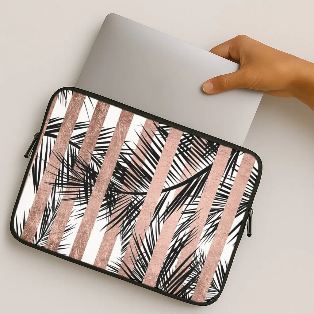 Rose Gold Tropical Palm Leaf Pattern Laptop Sleeve Soft Detail