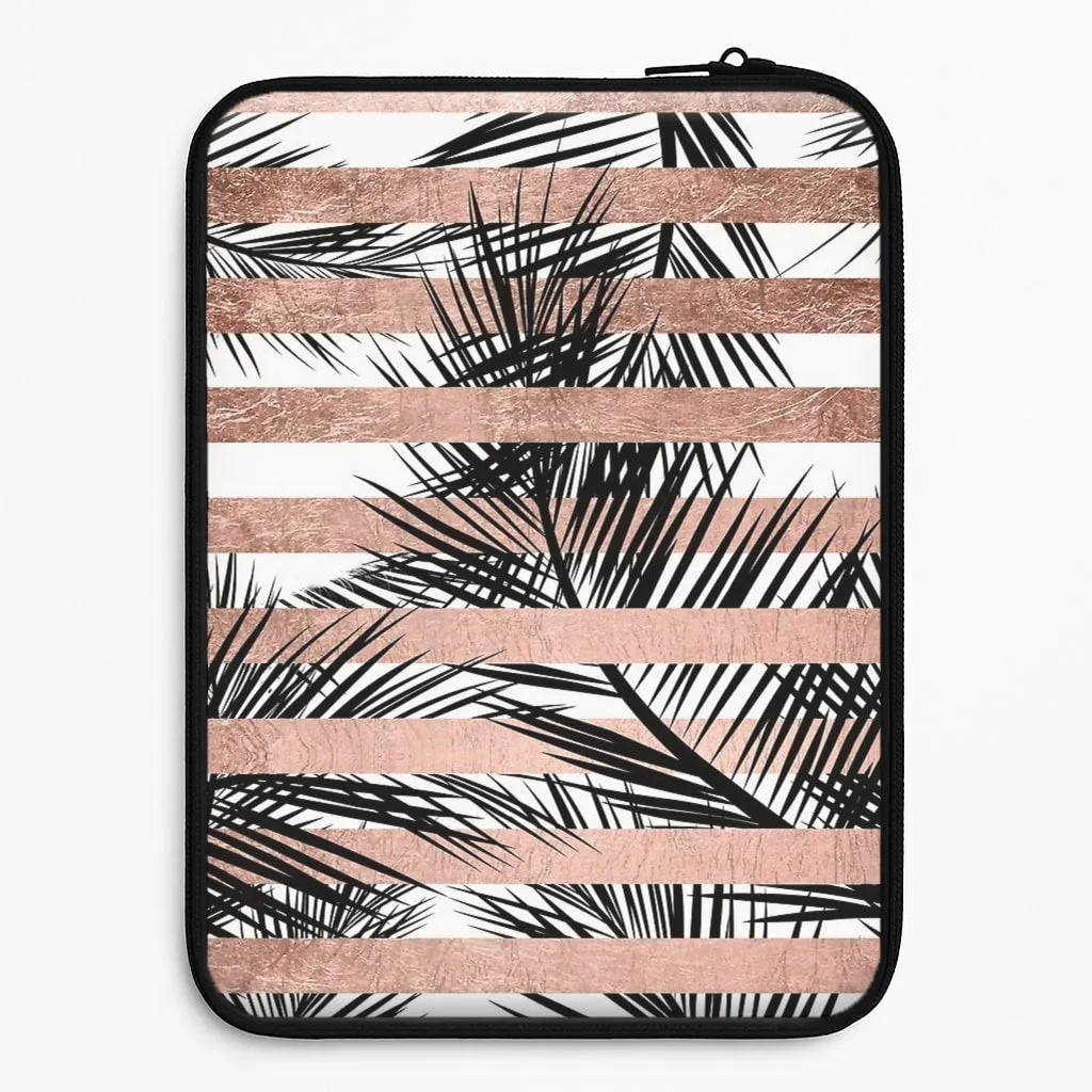 Compact Edge Rose Gold Tropical Palm Leaf Pattern Laptop Sleeve