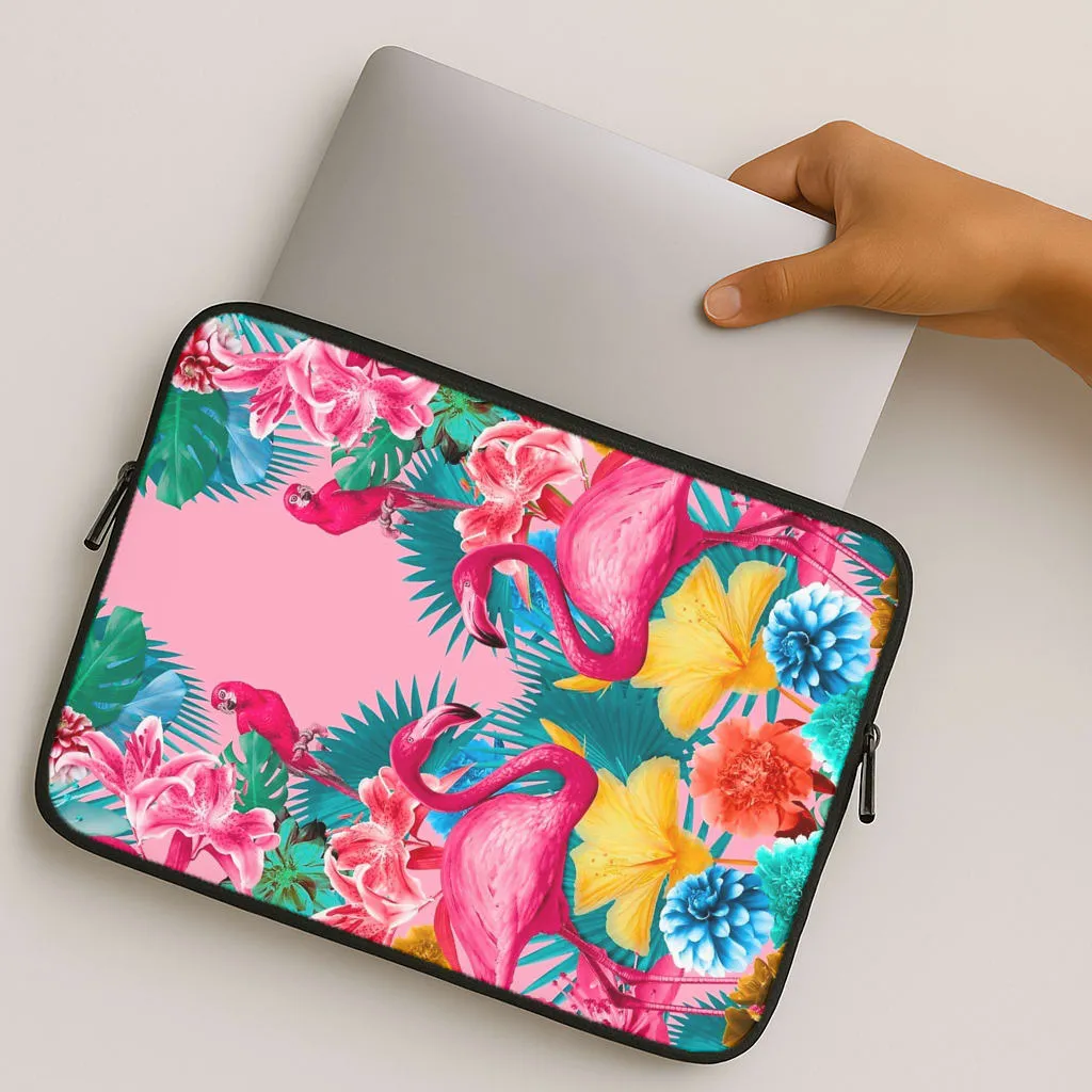 Matte Feel High-End Detail Flamingo and Tropical garden Laptop Sleeve