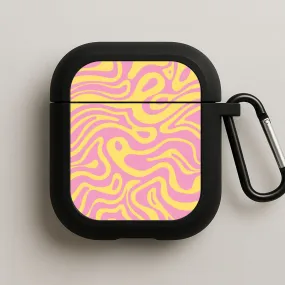 custom logo airpods shell Yellow And Pink Waves Pattern AirPods Case