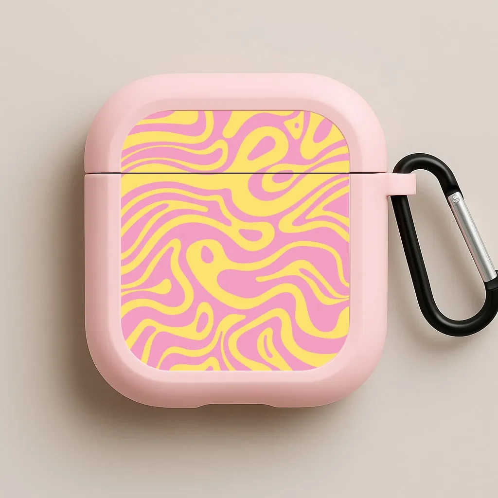 Yellow And Pink Waves Pattern AirPods Case stylish travel accessory