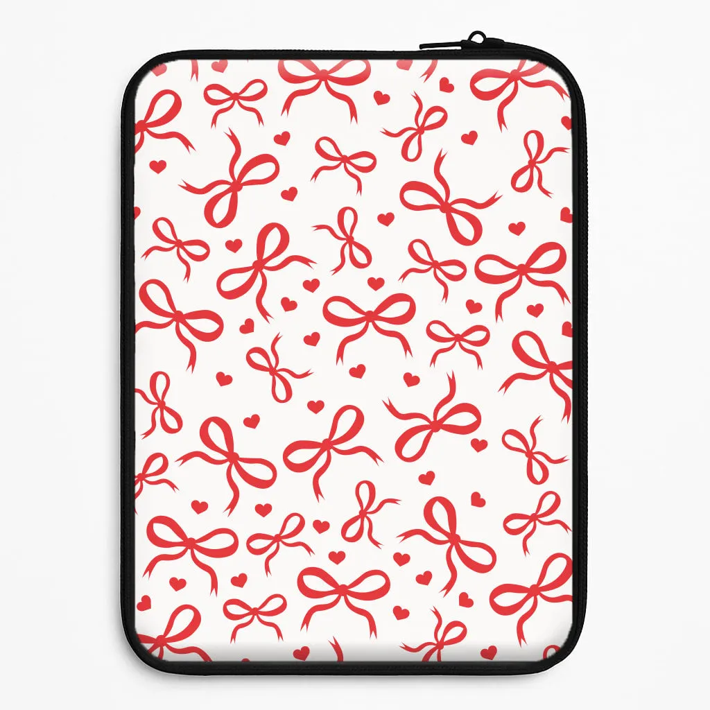 Stylish grip Elegant Texture Coquette Bows And Hearts Red Laptop Sleeve