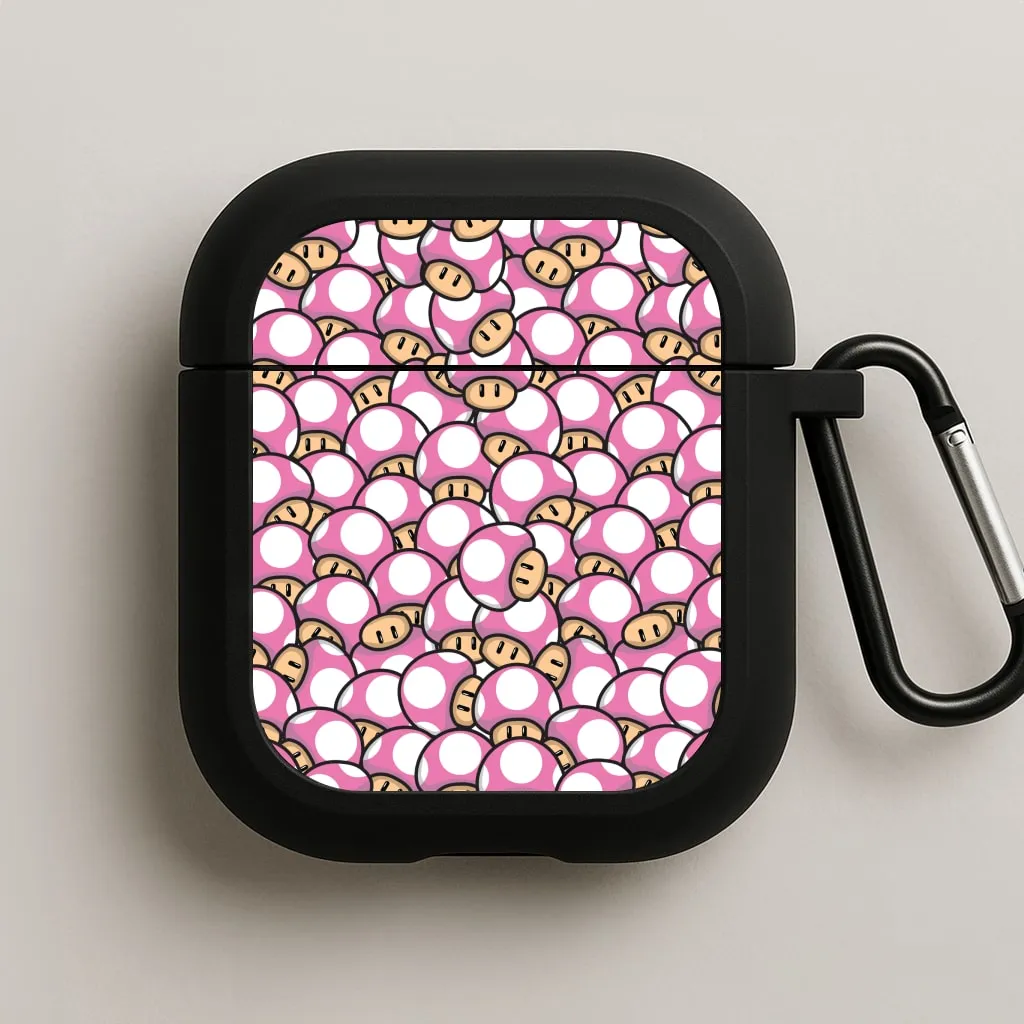 Mushroom Pattern - Pink AirPods Case Simple Carry Design fashion ergonomic neon handmade silicone airpods case