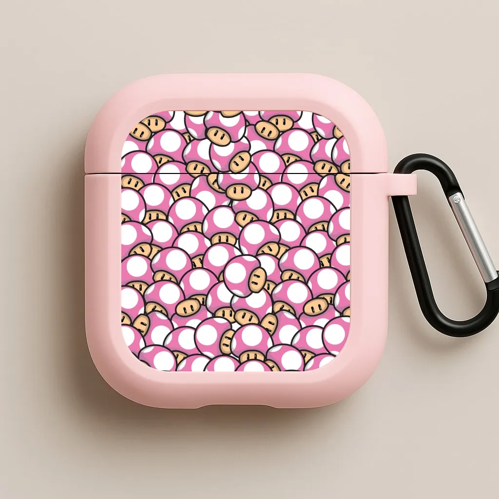 Mushroom Pattern - Pink AirPods Case metal hook airpods protector Universal Tech Cover