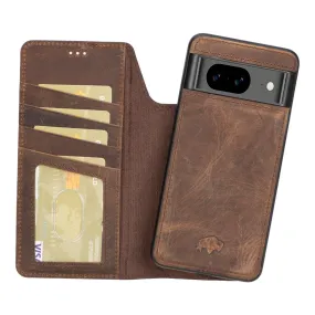 Sleek Form Polished Look Carter Detachable Leather Wallet Case ?C Pixel 8, Distressed Coffee