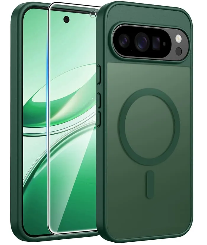 FNTCASE for Google Pixel 10/ 10 Pro/ 9/ 9 Pro 6.3 Inch Phone Case: Magnetic Translucent Matte Shockproof Slim Phone Cover - Military Grade Drop Proof Hard Back Anti-Fingerprint Protective Case Polished Texture Finish