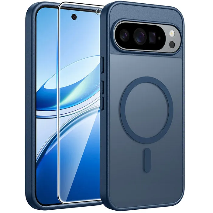 Hybrid Frame Everyday Use FNTCASE for Google Pixel 10/ 10 Pro/ 9/ 9 Pro 6.3 Inch Phone Case: Magnetic Translucent Matte Shockproof Slim Phone Cover - Military Grade Drop Proof Hard Back Anti-Fingerprint Protective Case