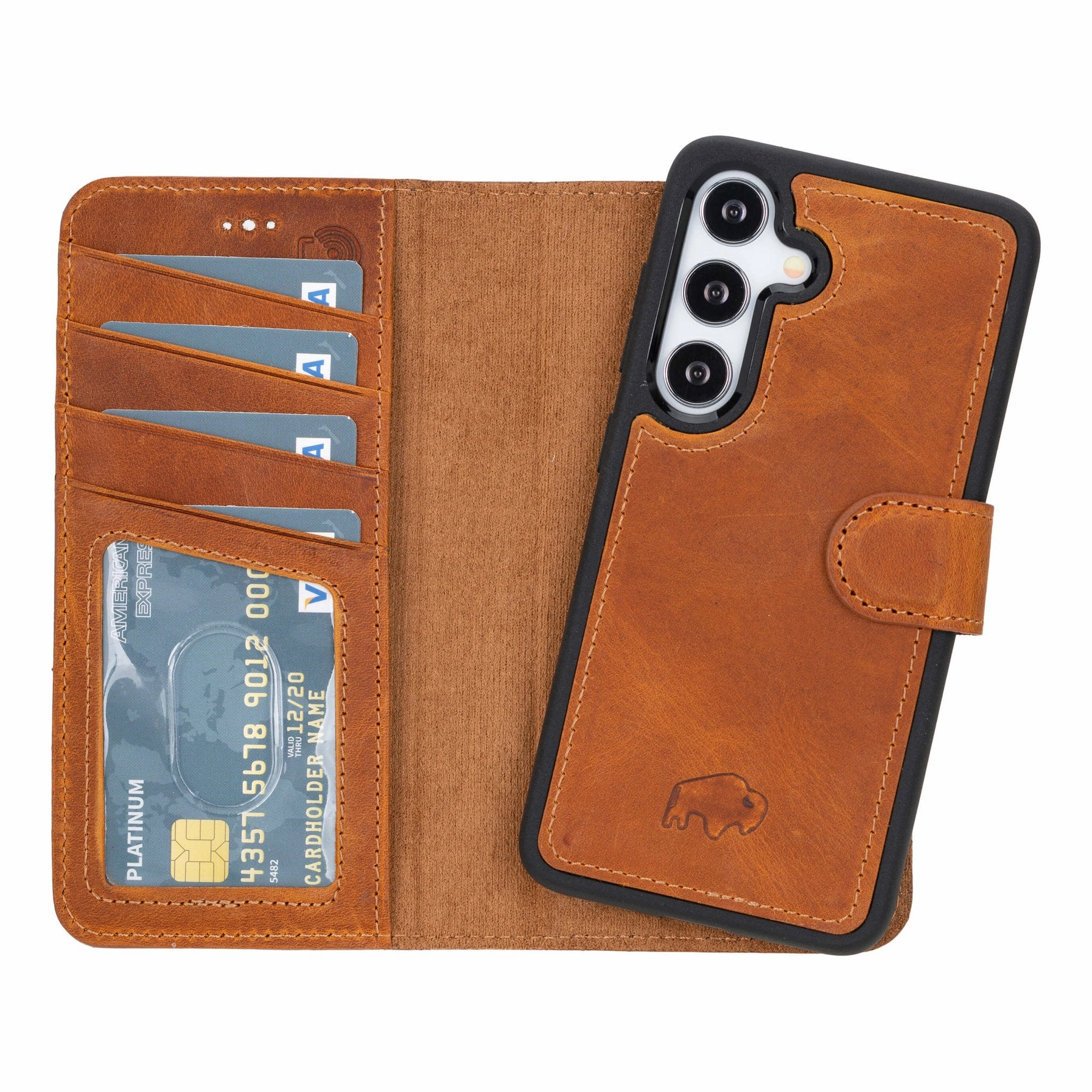 Carter Detachable Leather Wallet Case Galaxy S24, Golden Brown Soft Feel