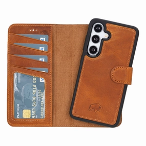 Carter Detachable Leather Wallet Case Galaxy S24, Golden Brown Soft Feel