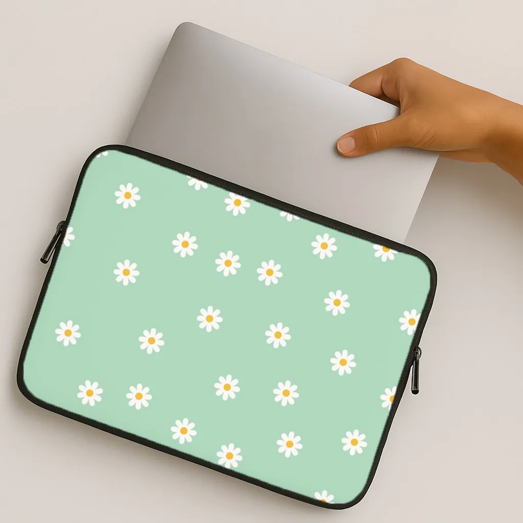 Transparent Look Matte Coating Teal Daisies Laptop Sleeve
