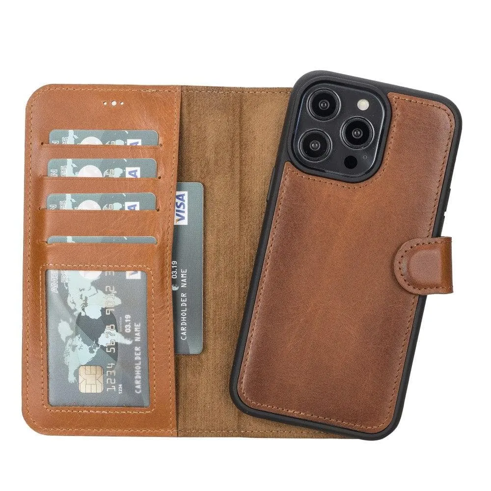 Vivid Surface Carter Detachable Leather Wallet Case ?C iPhone 14 Pro Max, Rustic Tan