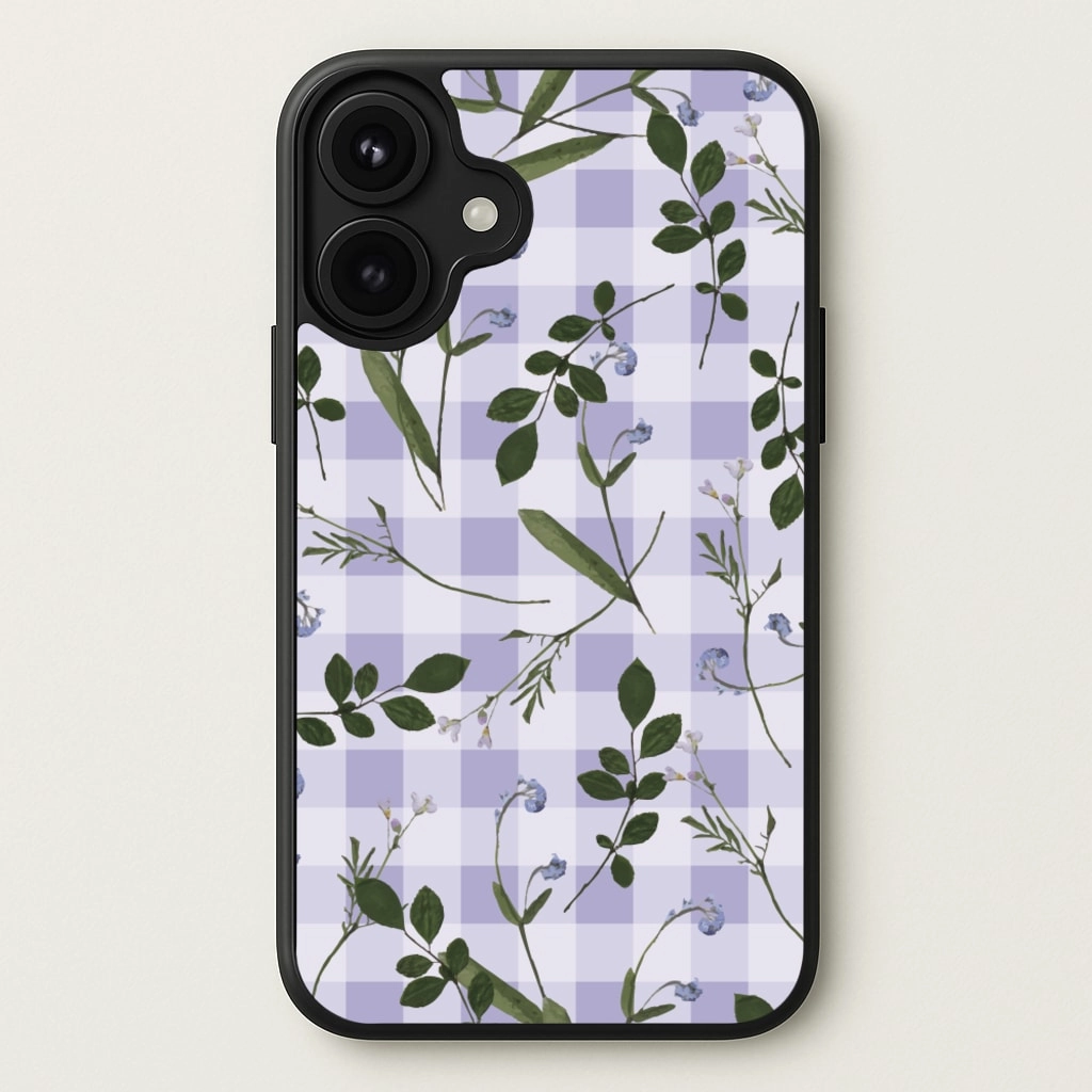 Checkered Pressed Flowers Pattern Phone Case Wireless charging anti dust