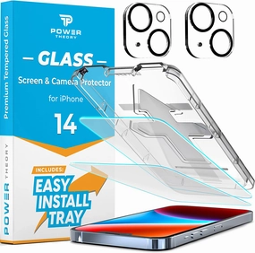 Power Theory [2 2] Designed for iPhone 14 Screen Protector with Camera Lens Protectors and Easy Install Kit [Premium Tempered Glass]?? Nano Shield Elite Kids friendly