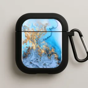 fashion pastel lightweight leather protector airpods case for active lifestyle Sea Blue and Gold Marble AirPods Case