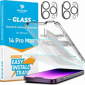 Power Theory [2 2] Designed for iPhone 14 Pro Max Screen Protector with Camera Lens Protectors and Easy Install Kit [Premium Tempered Glass]?? Touchscreen Armor Touch Guard Elite