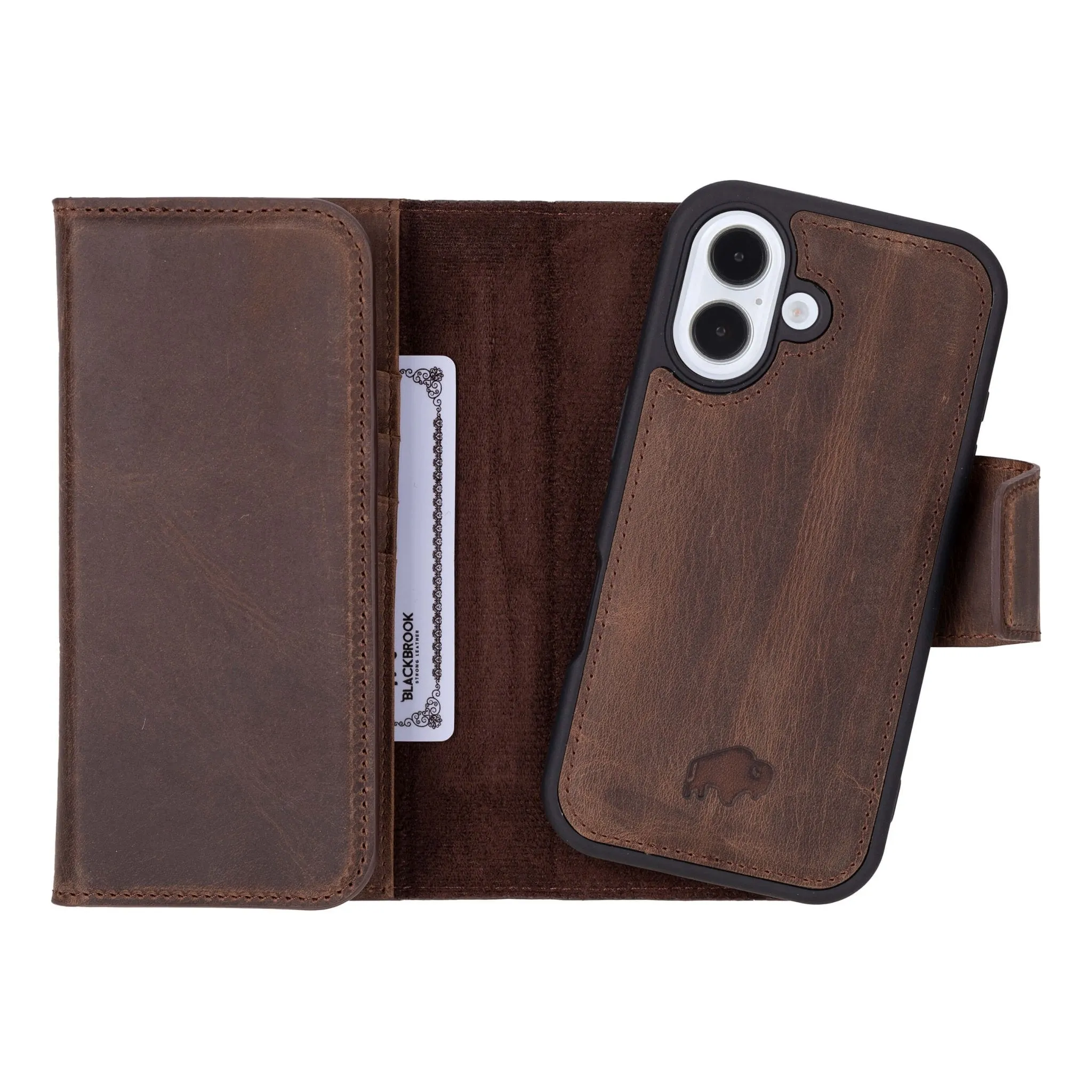 Tudor Tri-Fold Leather Wallet Case ?C iPhone 16, Distressed Coffee Luxury Appeal Rugged Texture