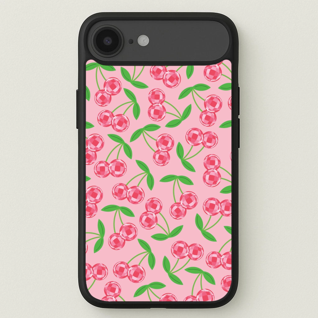 Rugged Surface Build Soft Shape Disco Cherries Pattern Phone Case