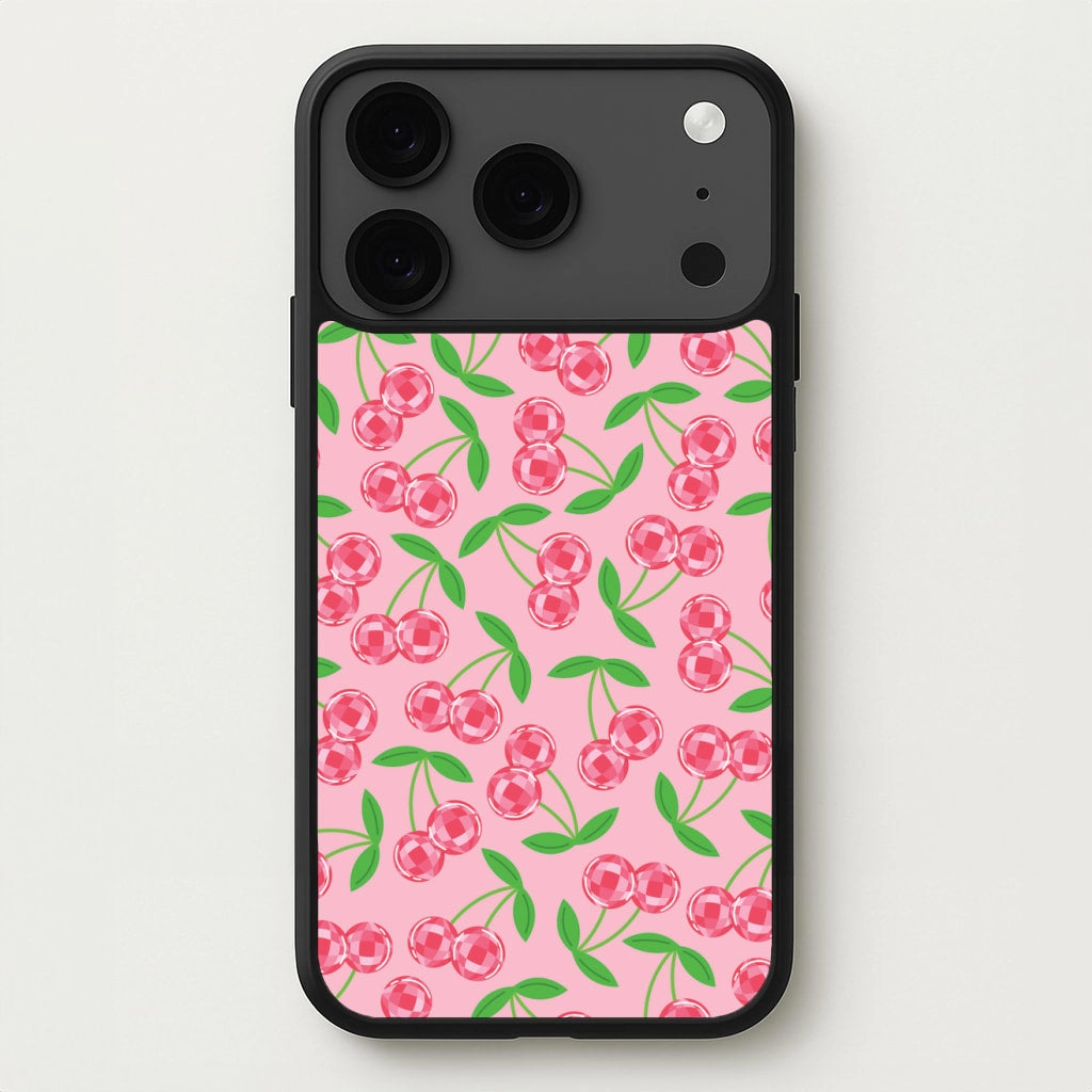 Raised Edges Luxury Build Disco Cherries Pattern Phone Case