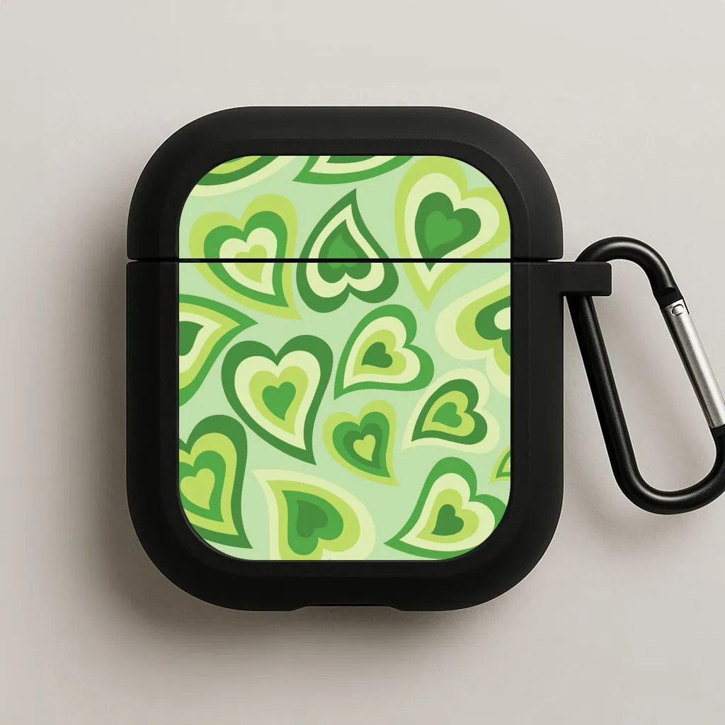 lightweight sporty hybrid shell anti oil resistant coating Green Hearts - Trippy Patterns AirPods Case