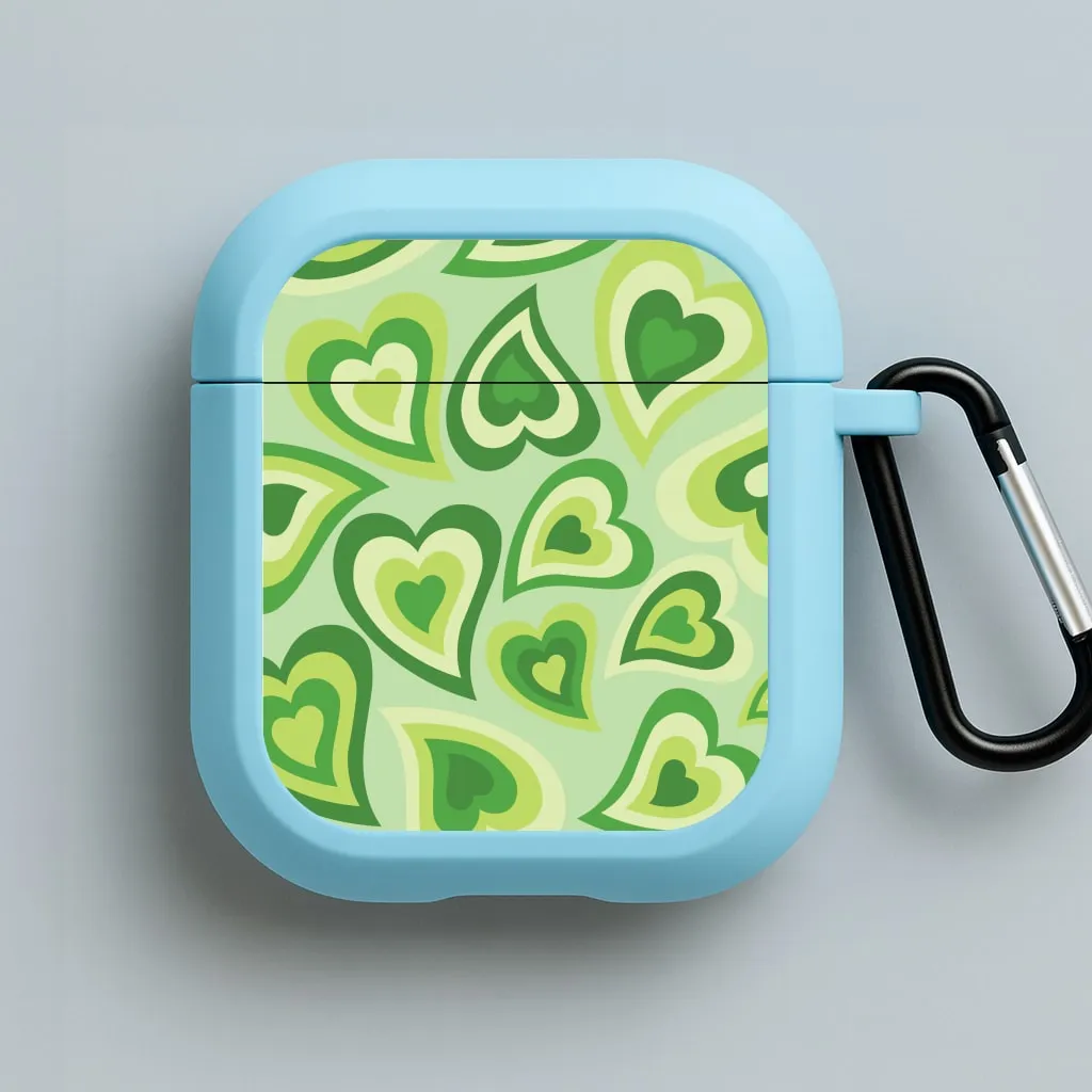 Minimal Protective Sleeve shock absorbing silicone cover Green Hearts - Trippy Patterns AirPods Case