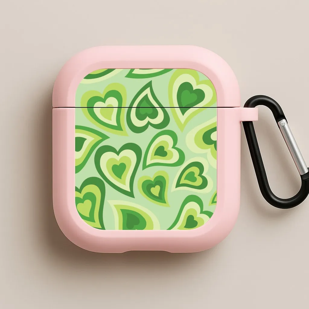 Green Hearts - Trippy Patterns AirPods Case everyday fashion shell