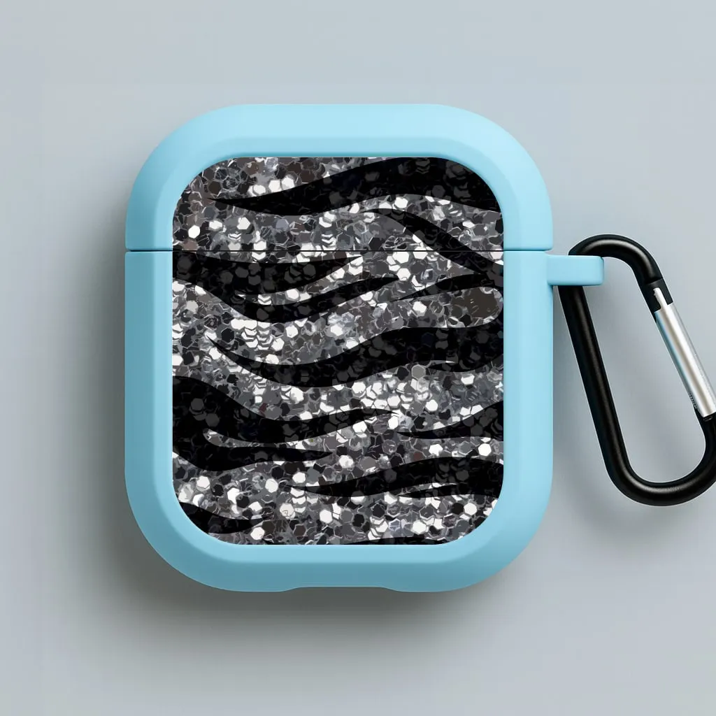 Silver Sequin Tiger Pattern AirPods Case shockproof airpods case gym airpods cover