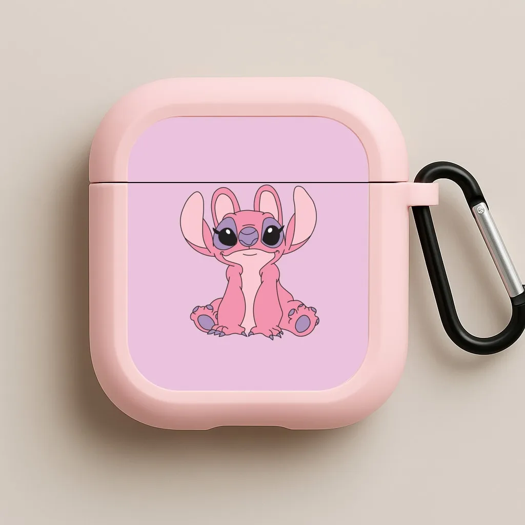 Smooth Rubber Coating Smooth Silicone Finish Sitting Down - Pink Alien AirPods Case