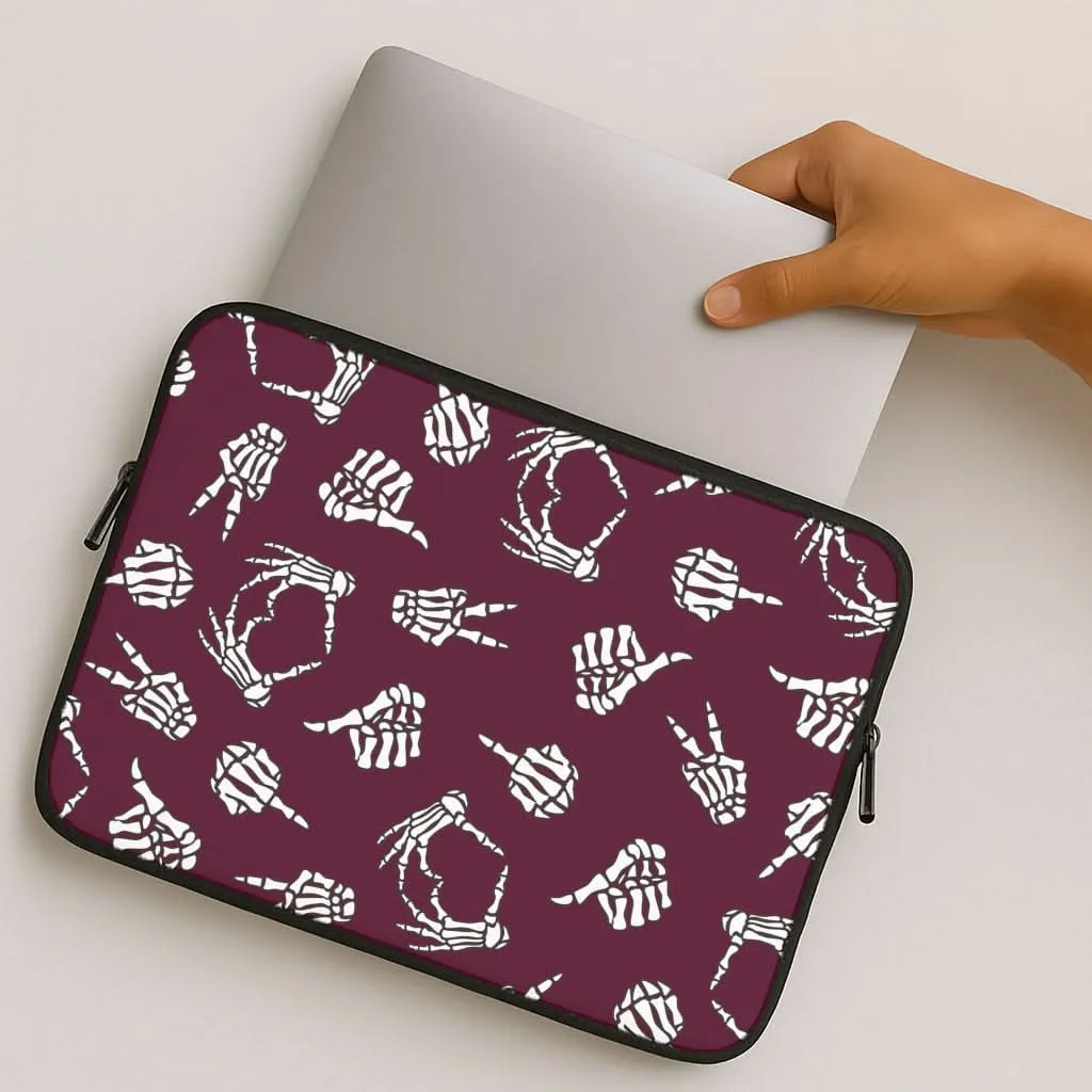 Skeleton Hands Pattern Laptop Sleeve Durable Look Travel Accessory