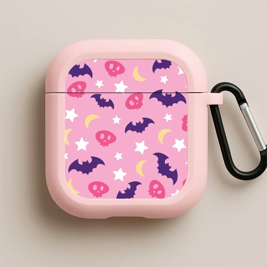 for tech lovers Soft Texture Case Skull, Bats And Stars Pattern AirPods Case