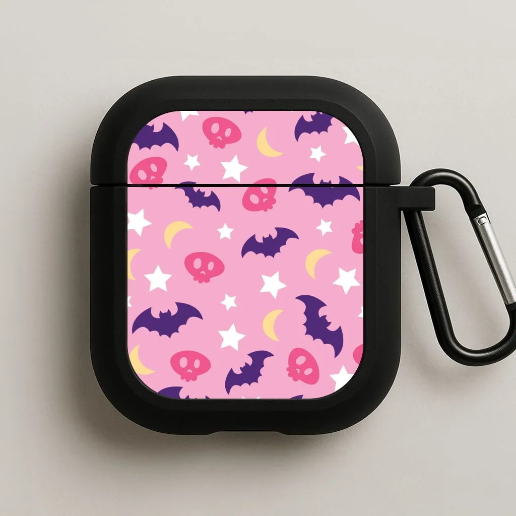 portable pastel commuter leather shell Skull, Bats And Stars Pattern AirPods Case